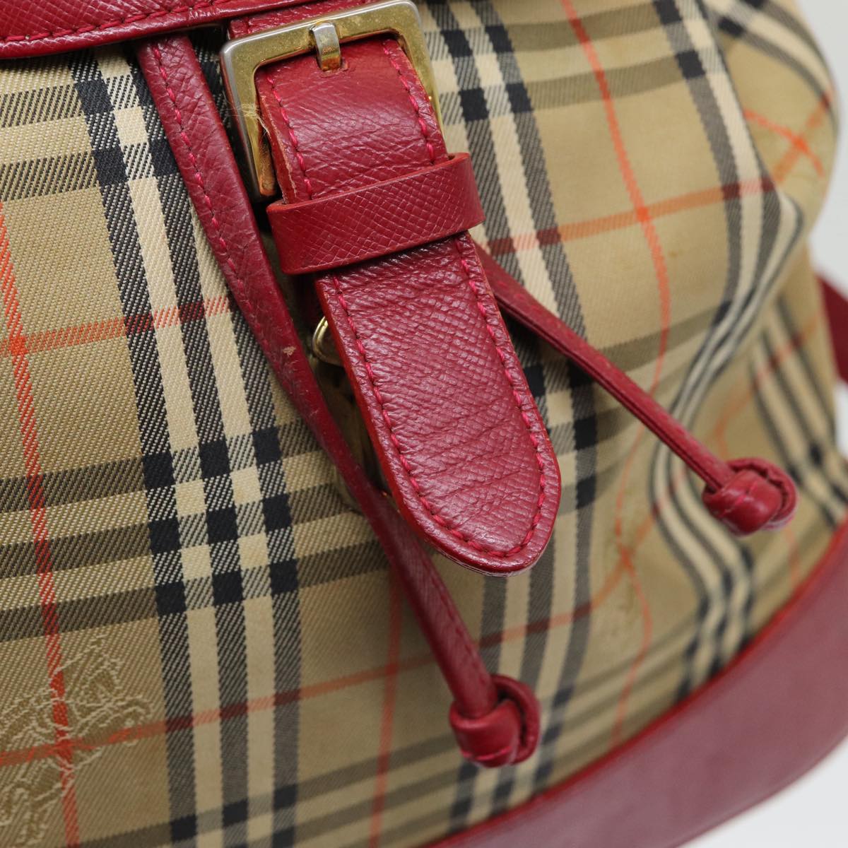 BURBERRY Nova Check Backpack Canvas Leather Beige Red gold Auth 84556