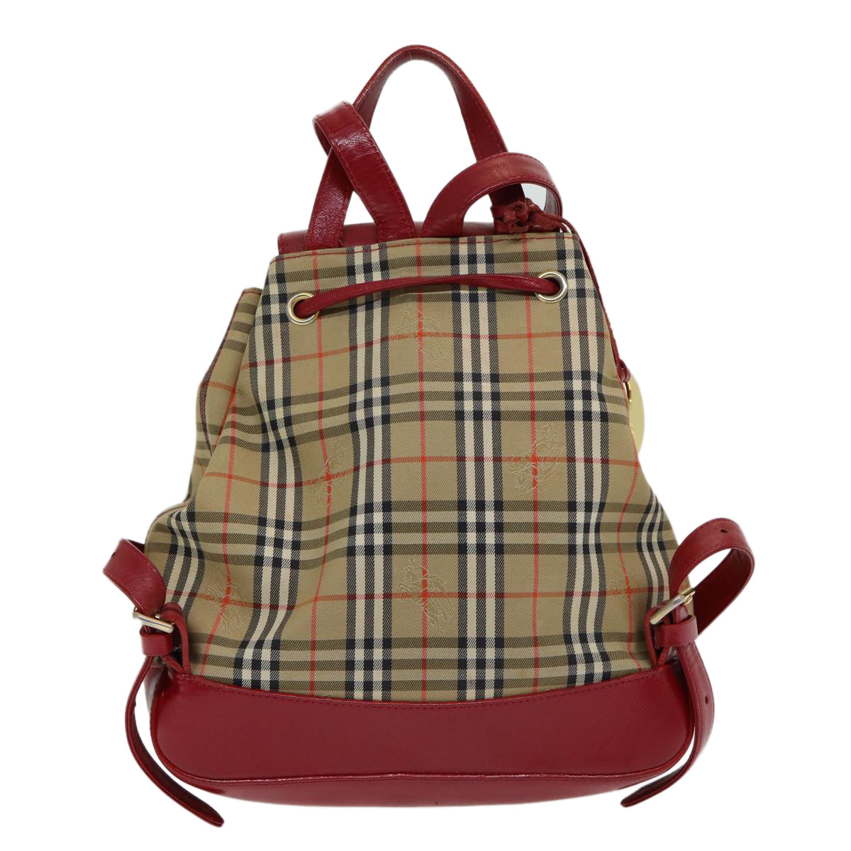 BURBERRY Nova Check Backpack Canvas Leather Beige Red gold Auth 84556