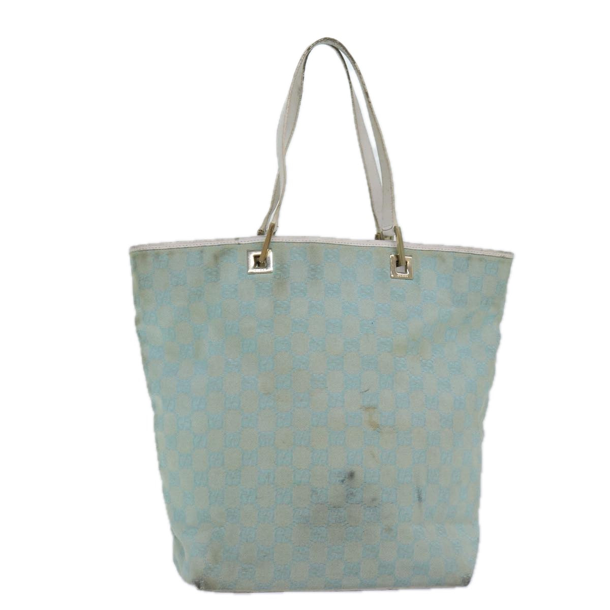 GUCCI GG Canvas Tote Bag Light Blue White gold 002 1098 Auth 84563