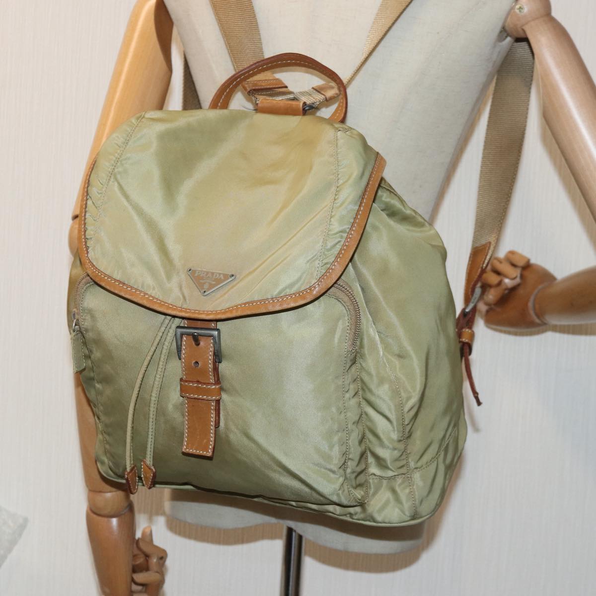 PRADA Backpack Nylon Cream Silver Auth 84575