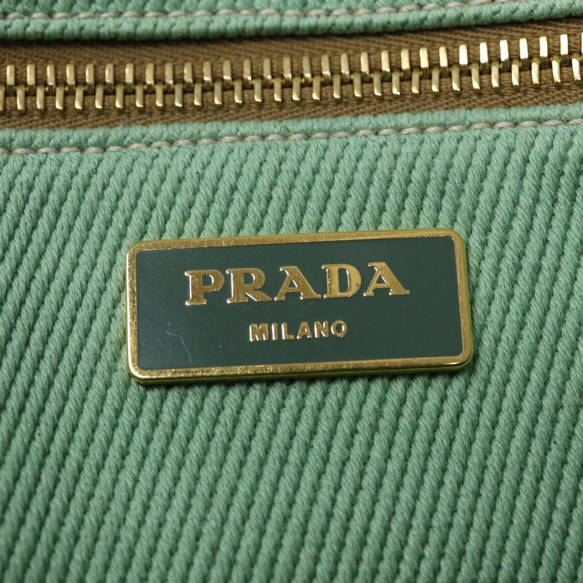 PRADA Canapa GM Hand Bag Canvas Gold Green Auth 84590