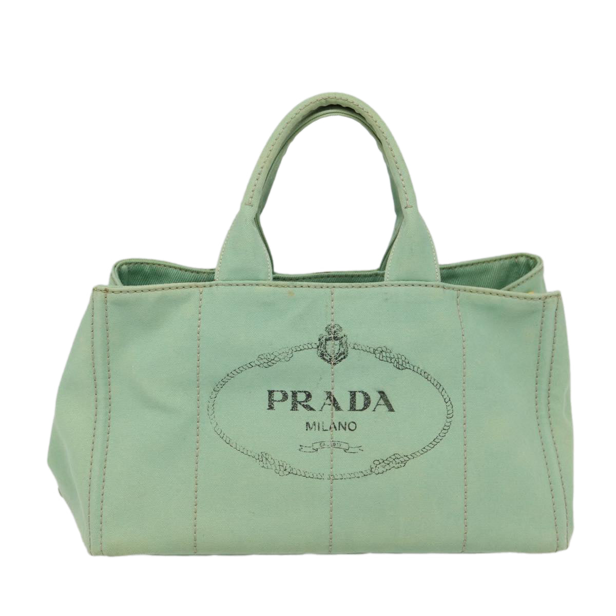 PRADA Canapa GM Hand Bag Canvas Gold Green Auth 84590