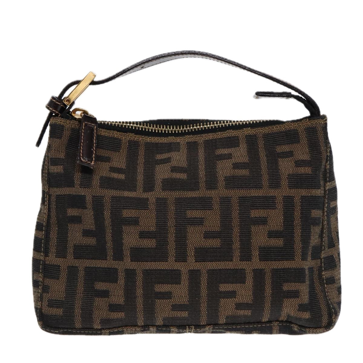 FENDI Zucca Canvas Hand Bag Brown Black gold Auth 84622