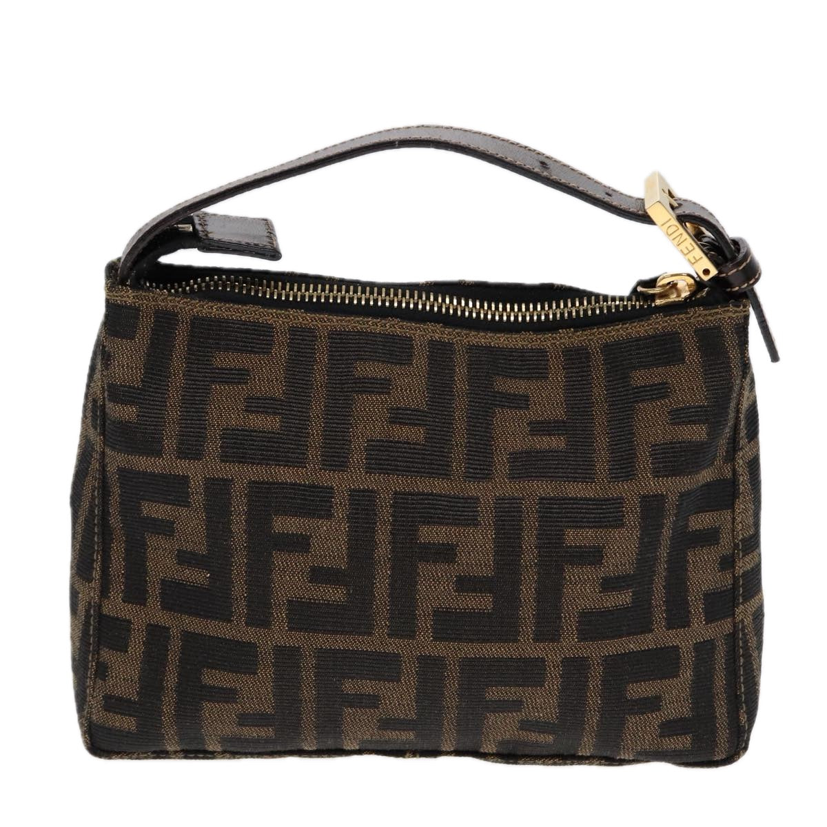 FENDI Zucca Canvas Hand Bag Brown Black gold Auth 84622