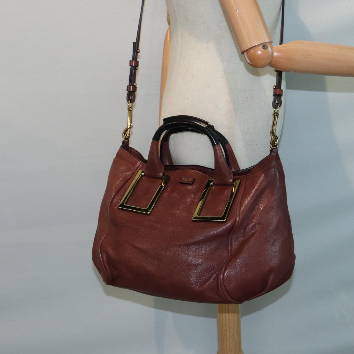 Chloe Etel Hand Bag Leather 2way Brown Gold Auth 84625