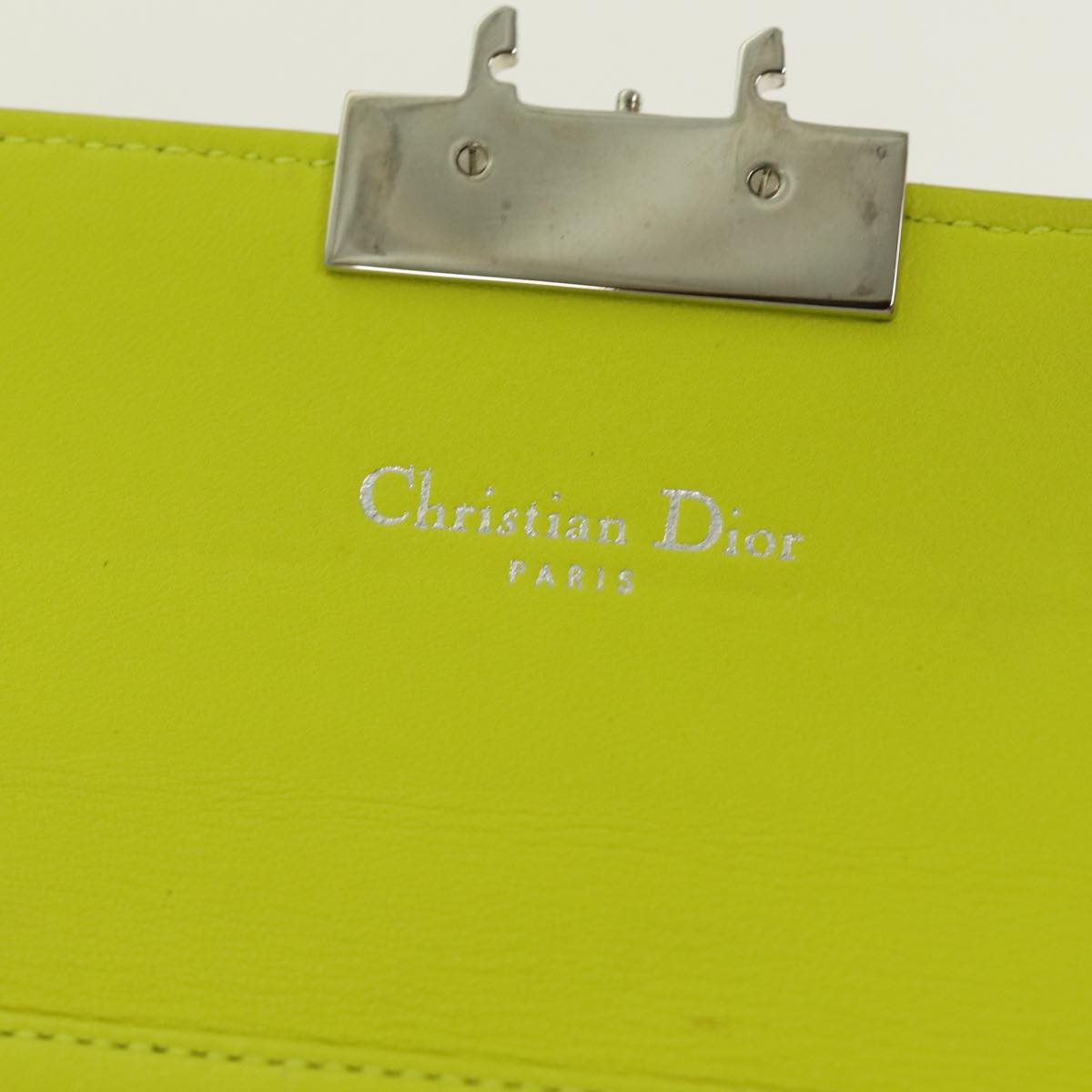 Christian Dior Chain Canage Wallet Leather Yellow Silver Auth 84830