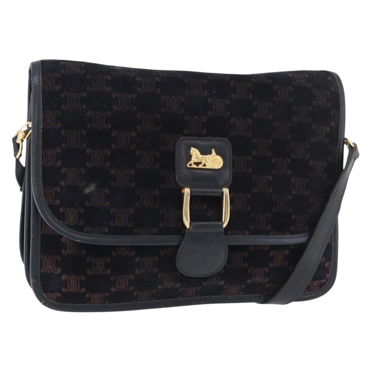CELINE Macadam Canvas Shoulder Bag Black Auth 85006