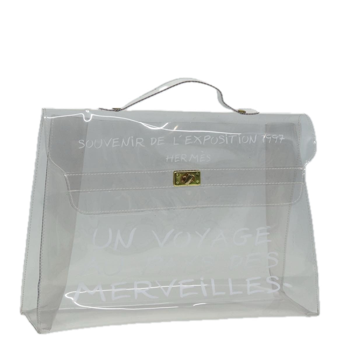 HERMES Vinyl Kelly Hand Bag Vinyl Clear Auth 85058