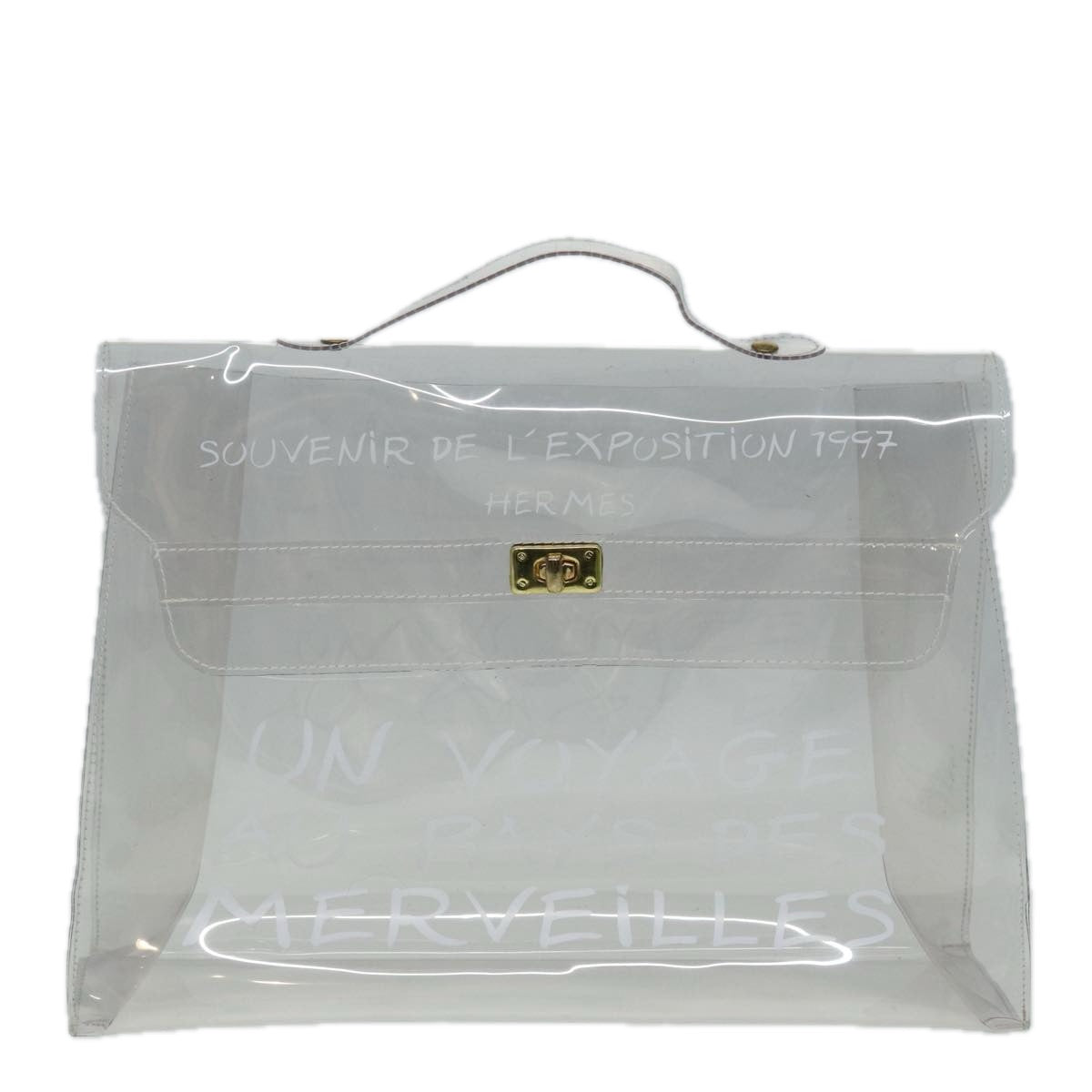 HERMES Vinyl Kelly Hand Bag Vinyl Clear Auth 85058