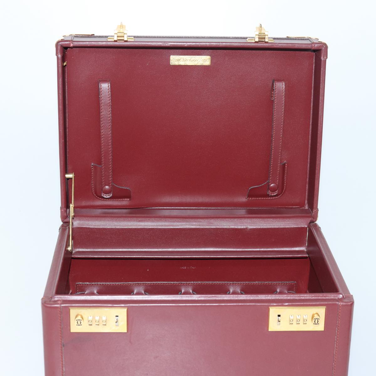 CARTIER Must Line Cosmetic Box Cosmetic Pouch Leather Bordeaux Auth 85060