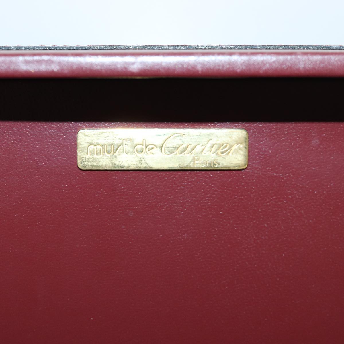 CARTIER Must Line Cosmetic Box Cosmetic Pouch Leather Bordeaux Auth 85060