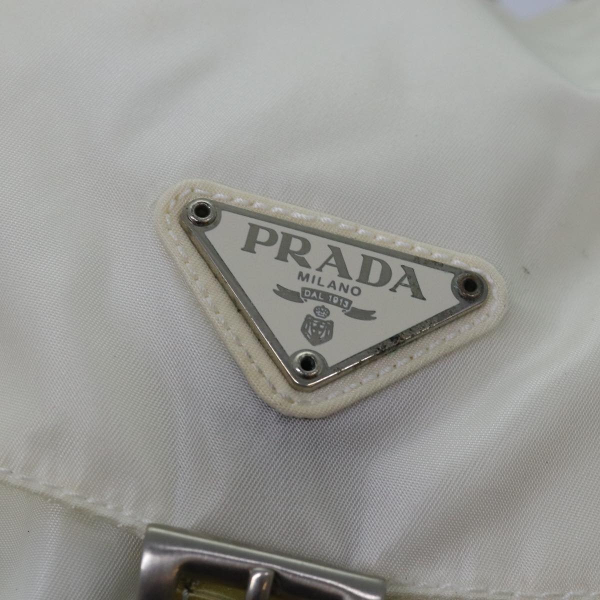 PRADA Backpack Nylon White Silver Auth 85291