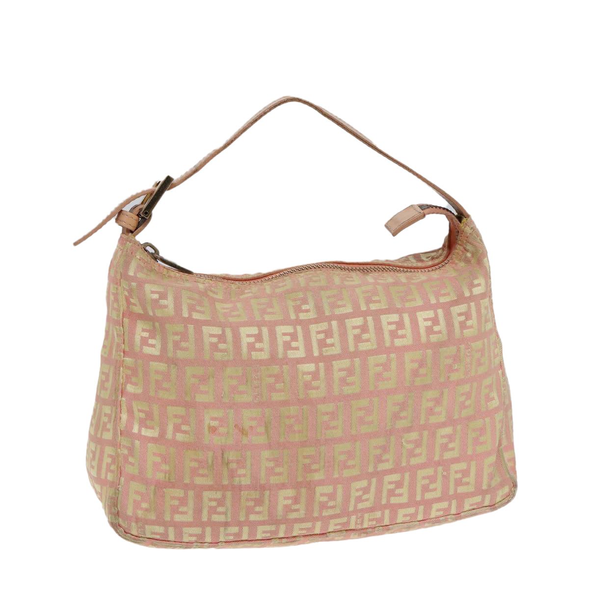 FENDI Zucchino Canvas Hand Bag Pink Gold Auth 85309