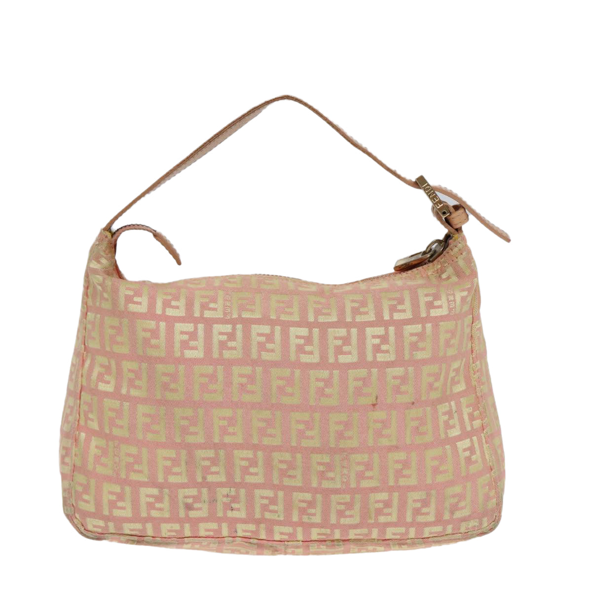 FENDI Zucchino Canvas Hand Bag Pink Gold Auth 85309