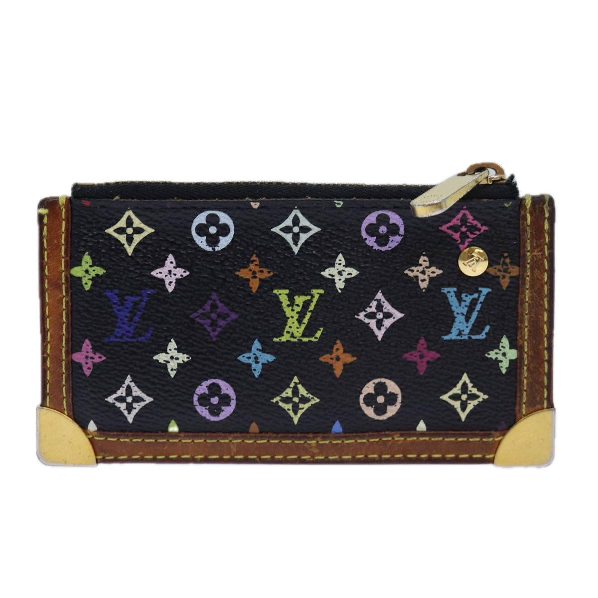 LOUIS VUITTON Monogram Multicolor Pochette Cles Purse Black M92654 Auth 85321