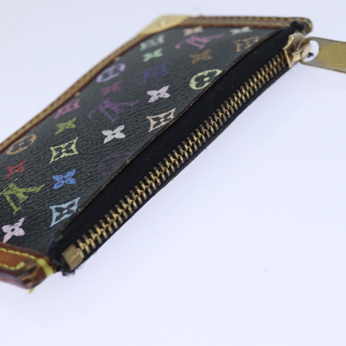 LOUIS VUITTON Monogram Multicolor Pochette Cles Purse Black M92654 Auth 85321