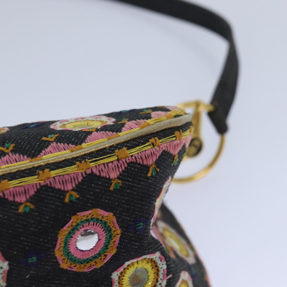 Christian Dior Hand Bag Canvas Blue Gold Auth 85438AM