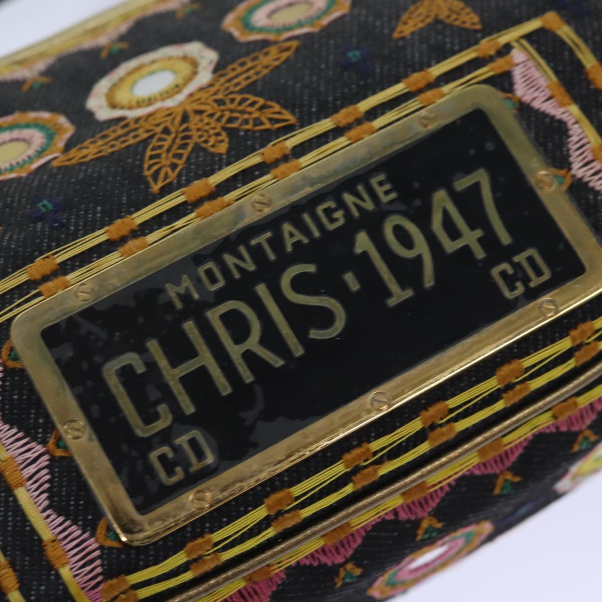 Christian Dior Hand Bag Canvas Blue Gold Auth 85438AM