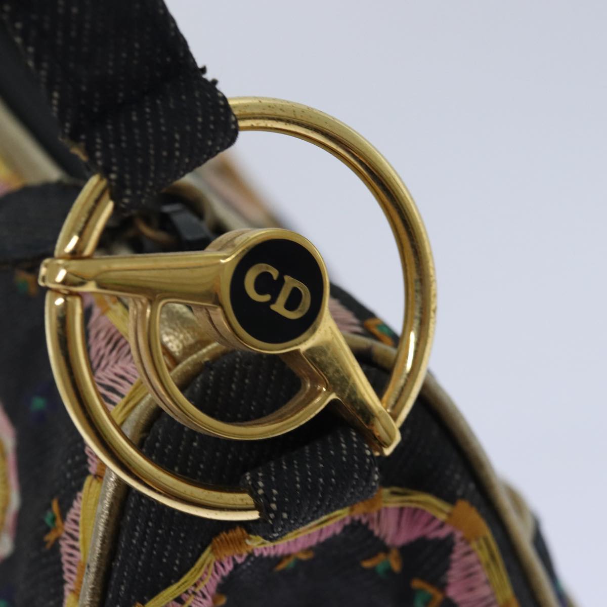 Christian Dior Hand Bag Canvas Blue Gold Auth 85438AM