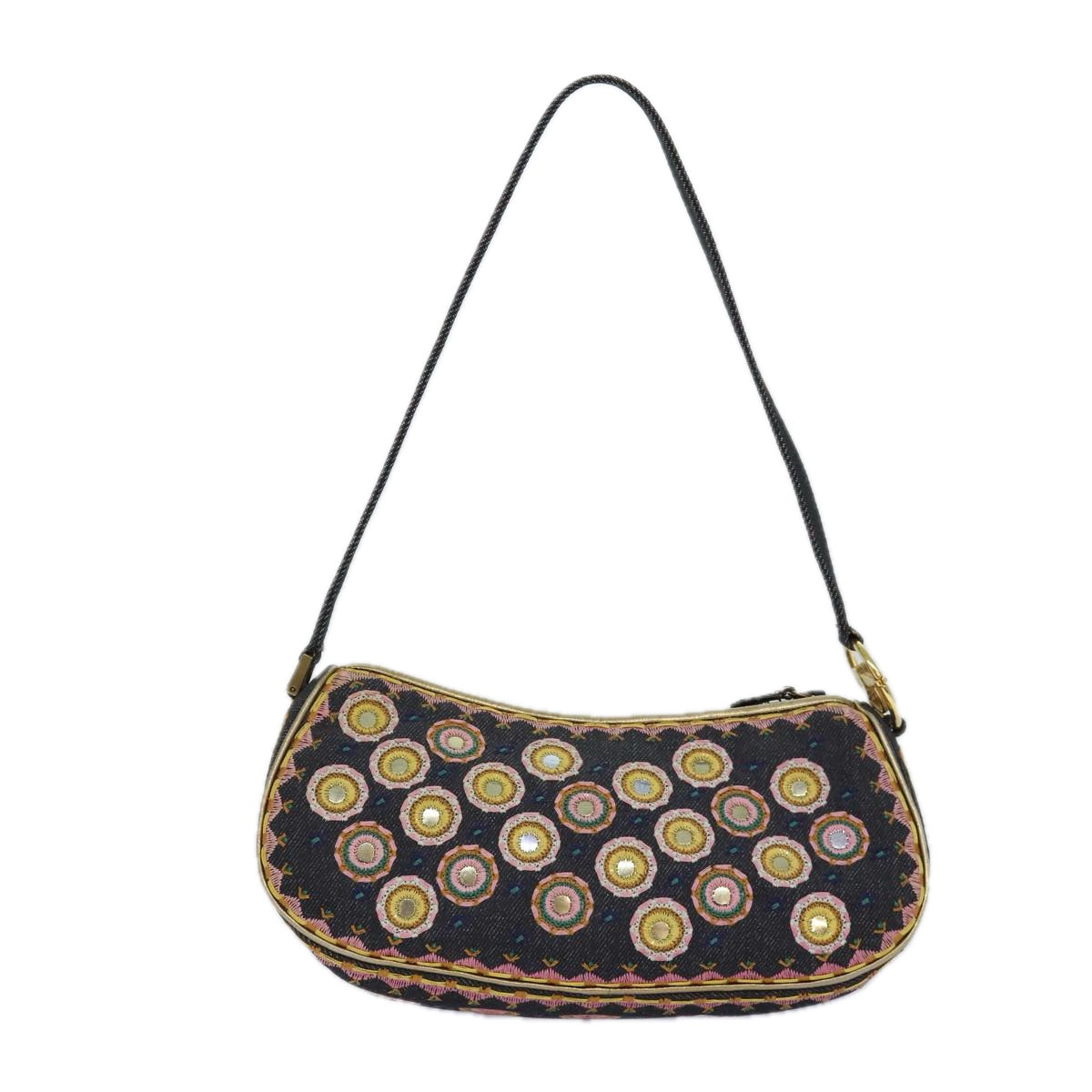 Christian Dior Hand Bag Canvas Blue Gold Auth 85438AM