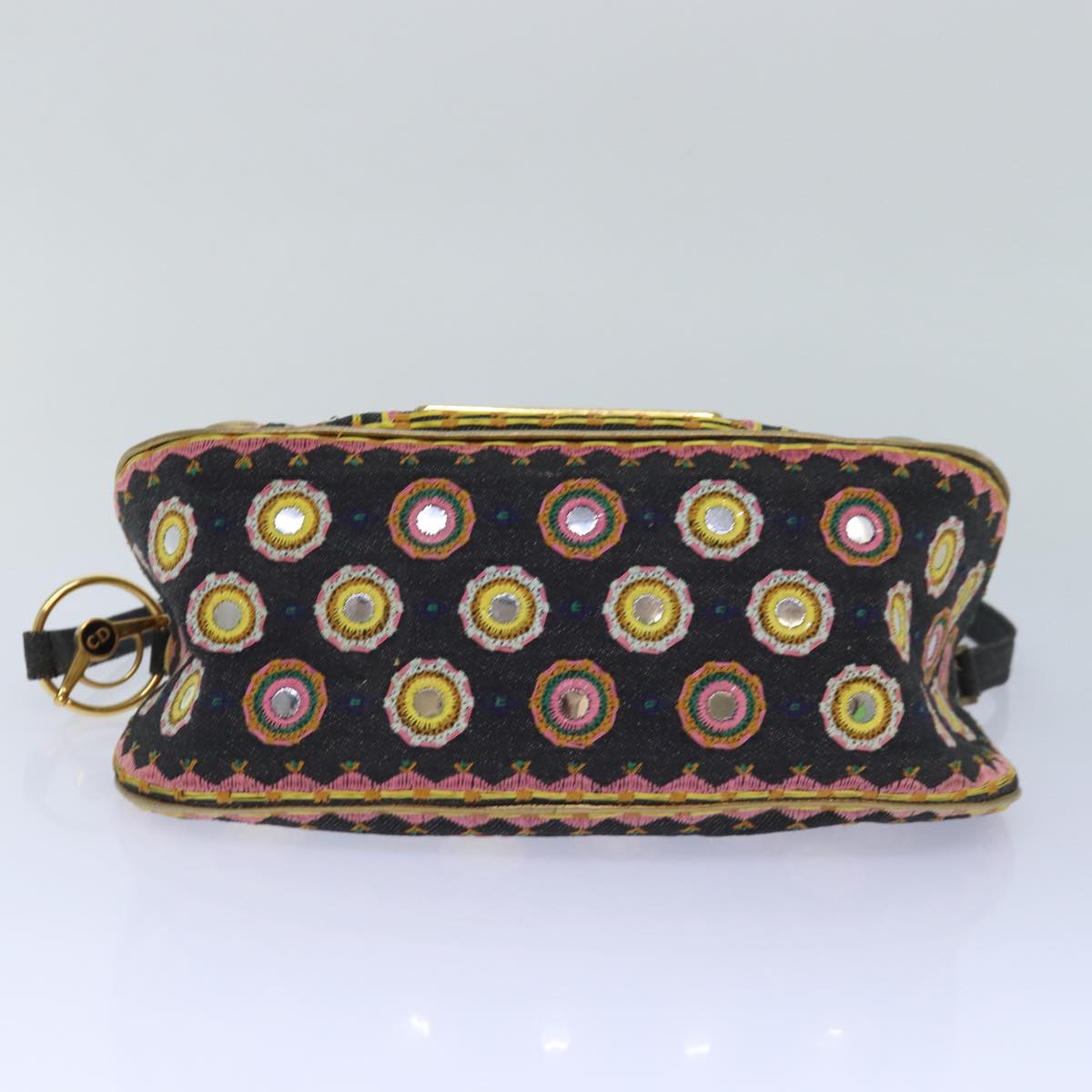 Christian Dior Hand Bag Canvas Blue Gold Auth 85438AM