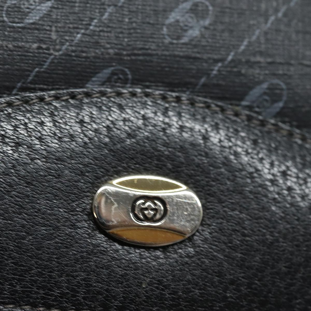 GUCCI Clutch Bag Leather Black Gold Auth 85496