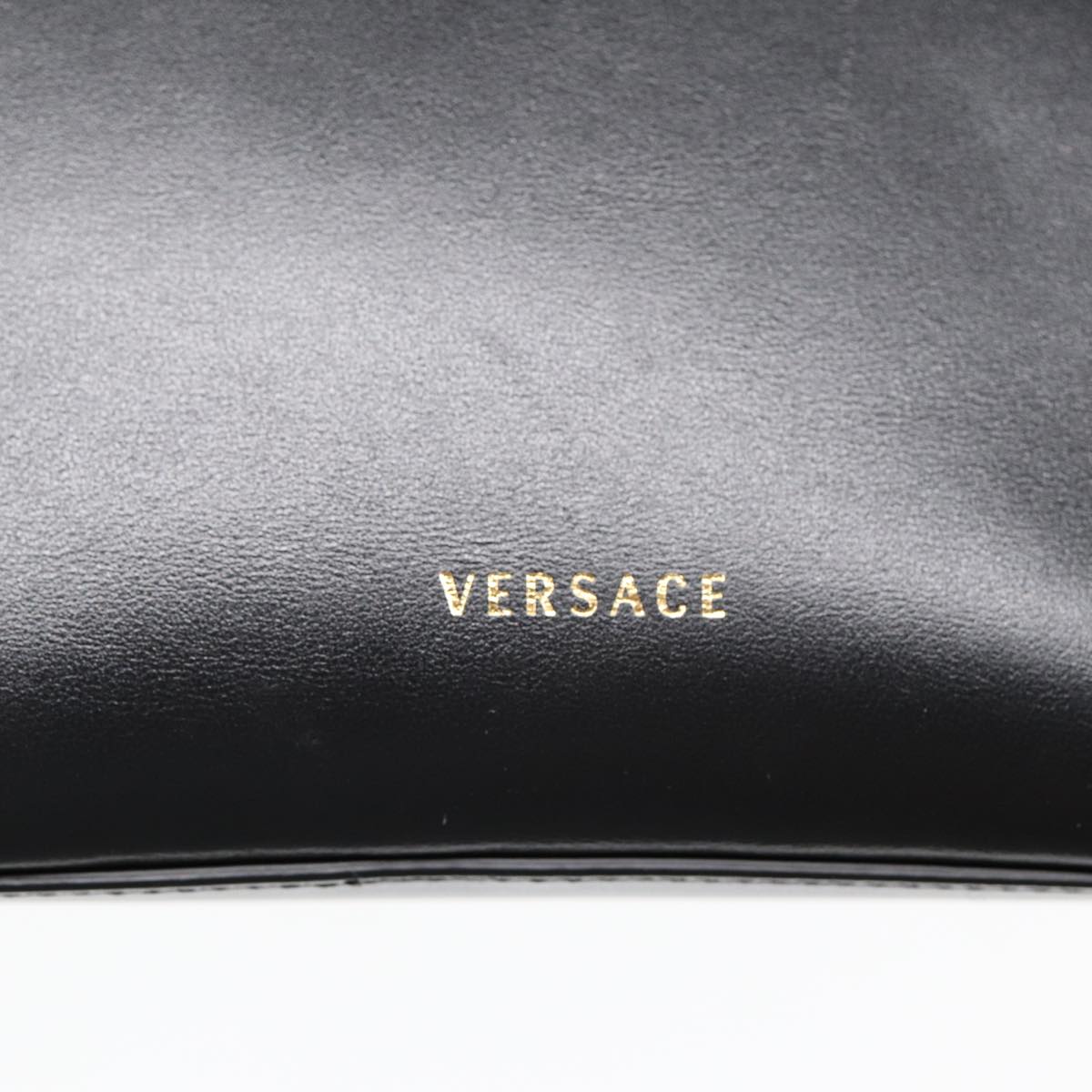 VERSACE Hand Bag Leather 2way Black Gold Auth 85532