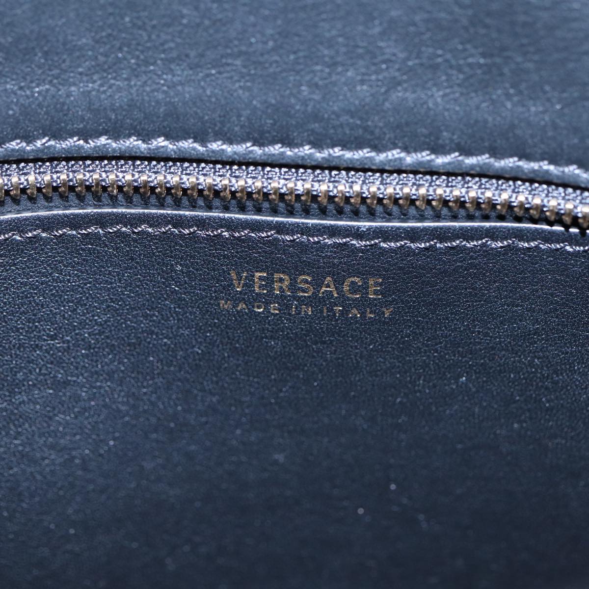 VERSACE Hand Bag Leather 2way Black Gold Auth 85532