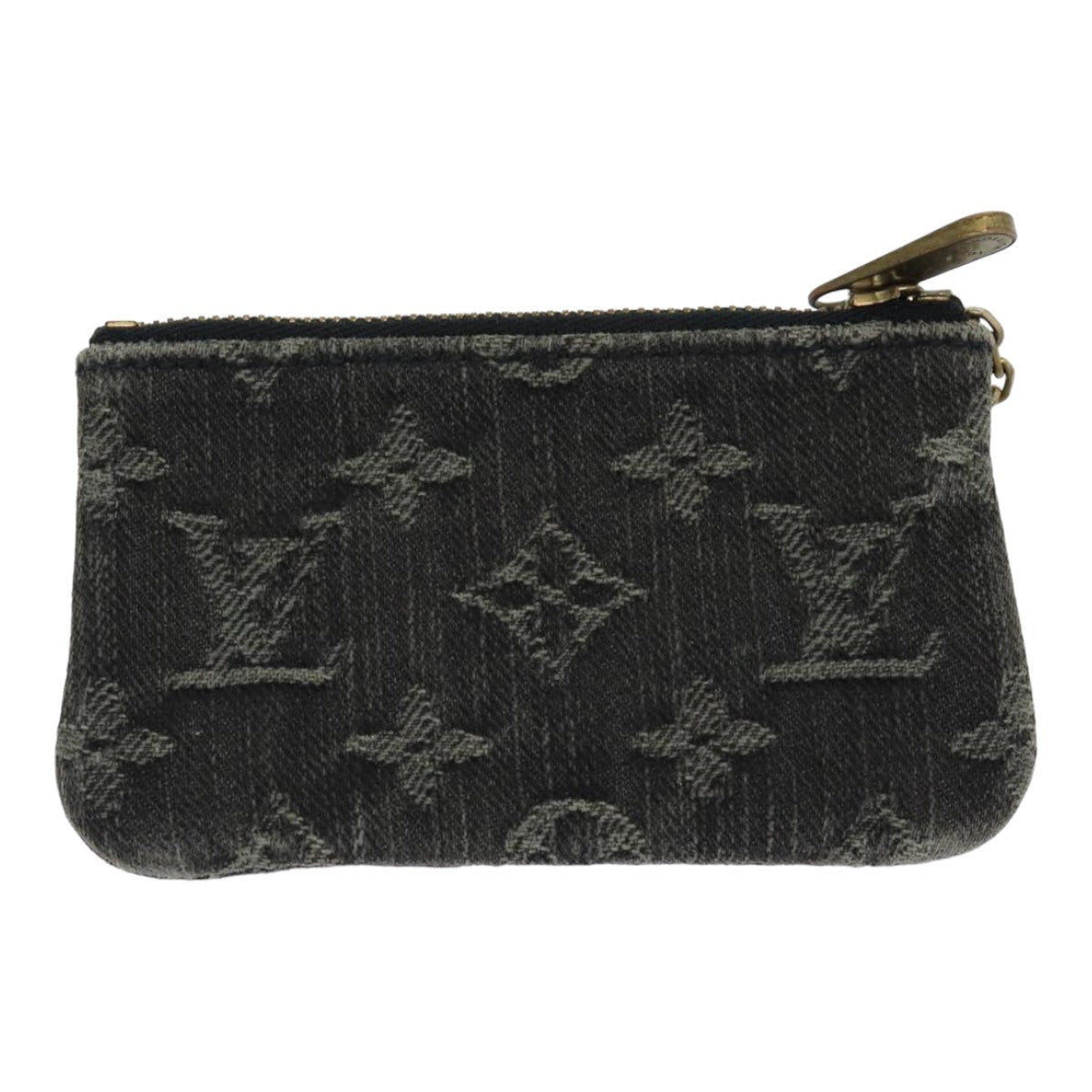 LOUIS VUITTON Monogram Denim Pochette Cles Coin Purse Black M95616 Auth 85577