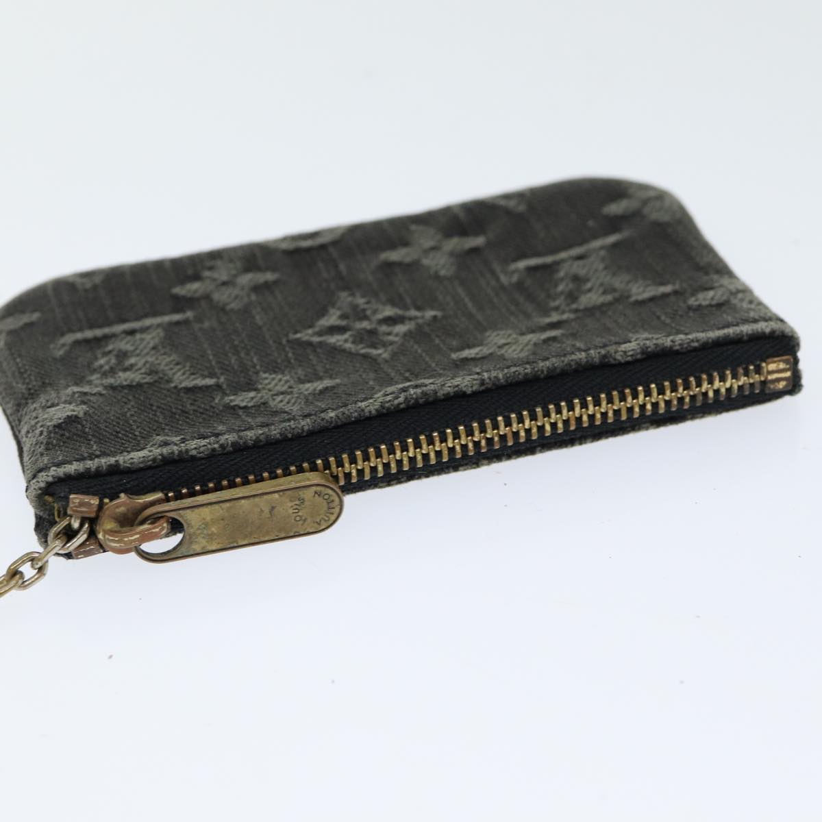 LOUIS VUITTON Monogram Denim Pochette Cles Coin Purse Black M95616 Auth 85577