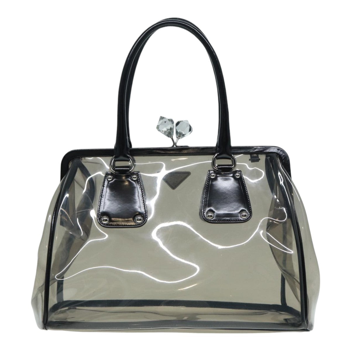 PRADA Hand Bag Vinyl Clear Silver Auth 85672A