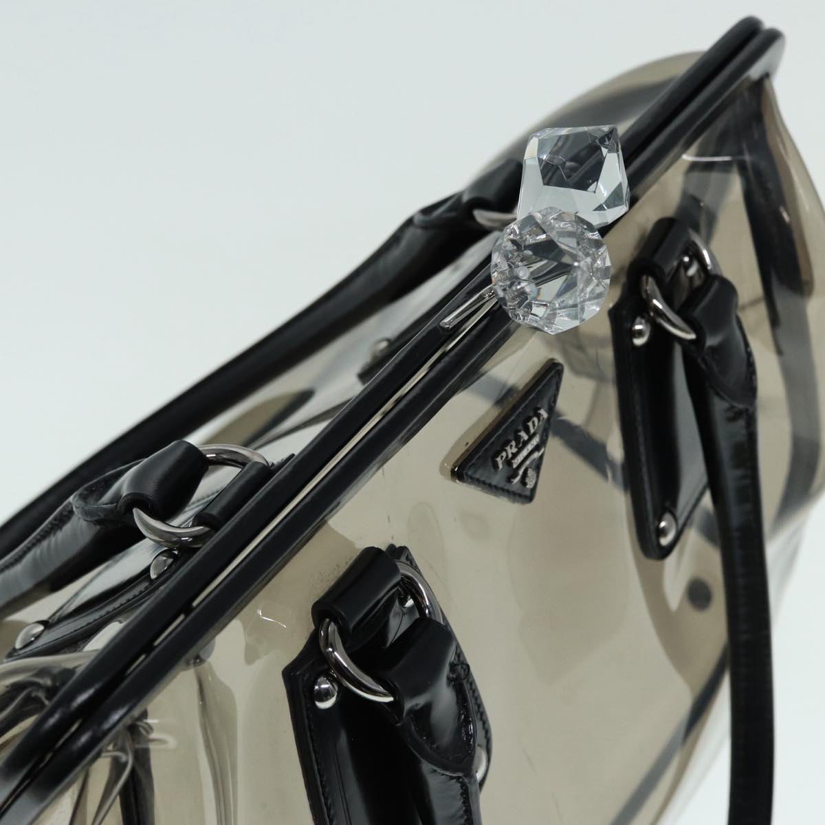 PRADA Hand Bag Vinyl Clear Silver Auth 85672A