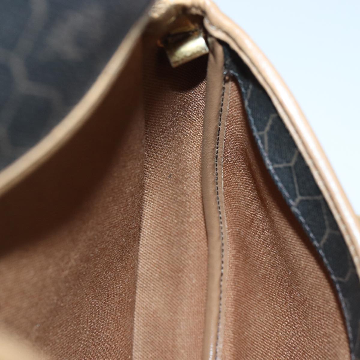 Christian Dior Honeycomb Canvas Shoulder Bag PVC Leather Brown Silver Auth 85690