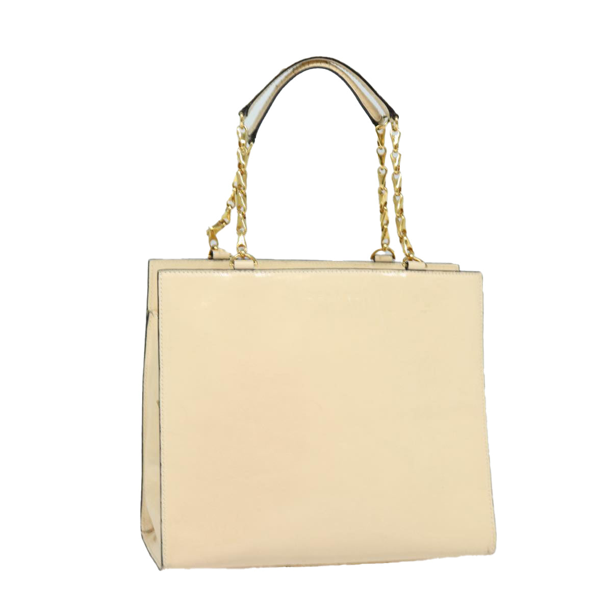 CELINE Chain Shoulder Bag Enamel Beige Gold Auth 85699
