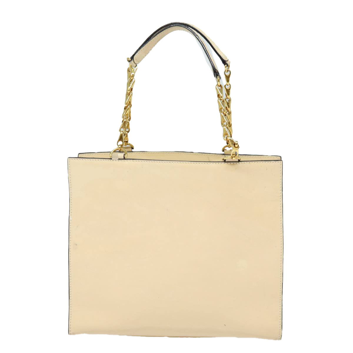 CELINE Chain Shoulder Bag Enamel Beige Gold Auth 85699