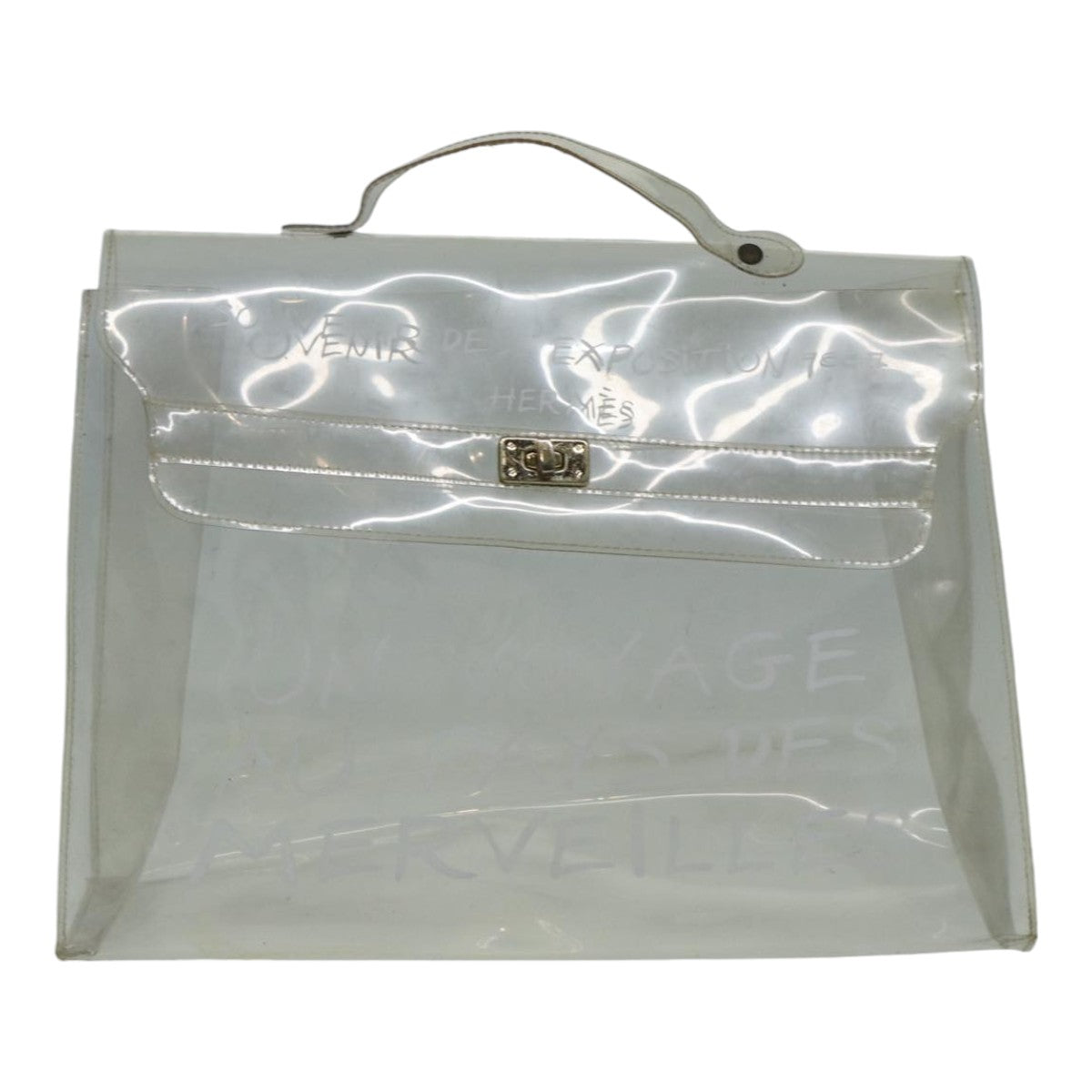 HERMES Vinyl Kelly Hand Bag Vinyl Clear Auth 85706