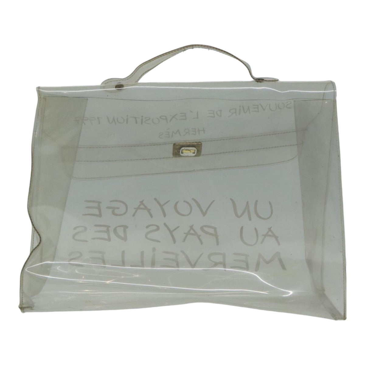 HERMES Vinyl Kelly Hand Bag Vinyl Clear Auth 85706