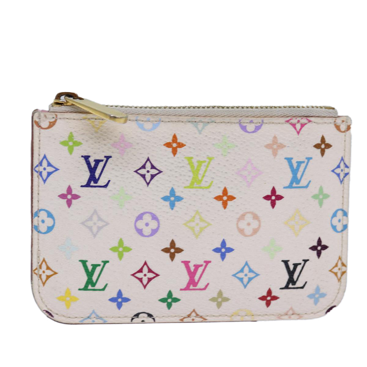 LOUIS VUITTON Multicolor Pochette Cles NM Coin Purse White M93734 LV Auth 85742