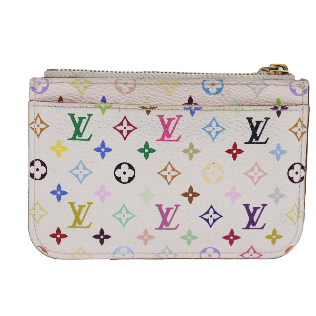 LOUIS VUITTON Multicolor Pochette Cles NM Coin Purse White M93734 LV Auth 85742