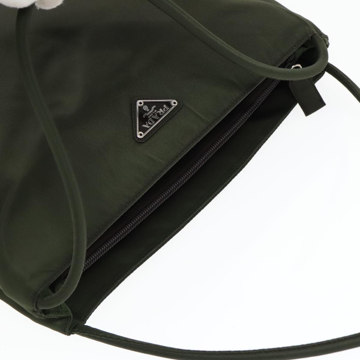 PRADA Hand Bag Nylon Khaki Silver Auth 85766