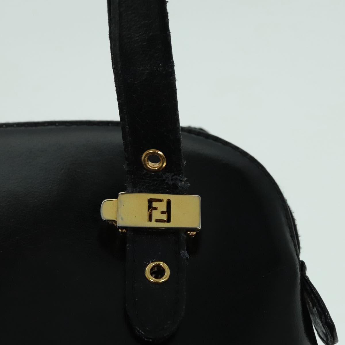 FENDI Hand Bag Leather 2way Black Gold Auth 85768