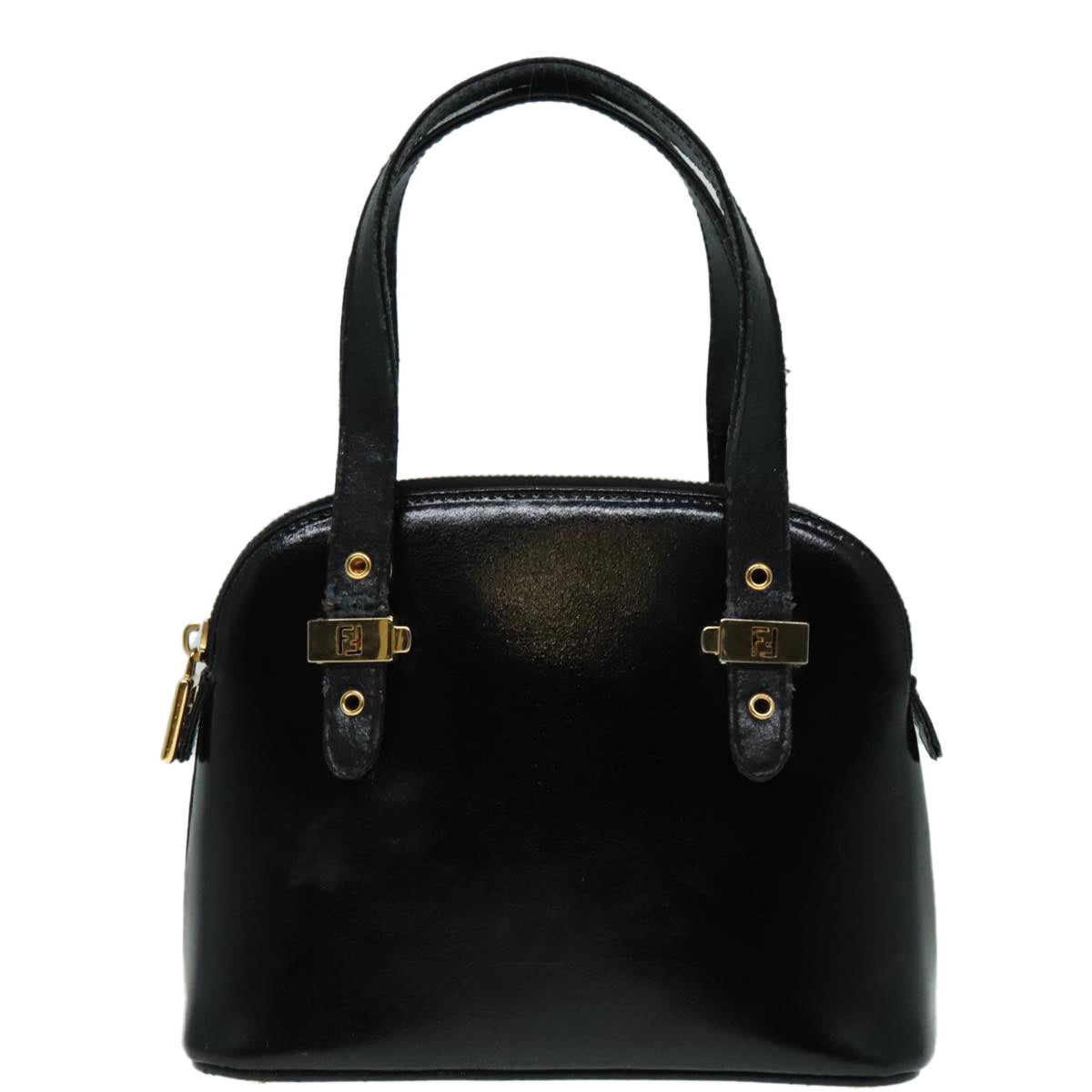 FENDI Hand Bag Leather 2way Black Gold Auth 85768