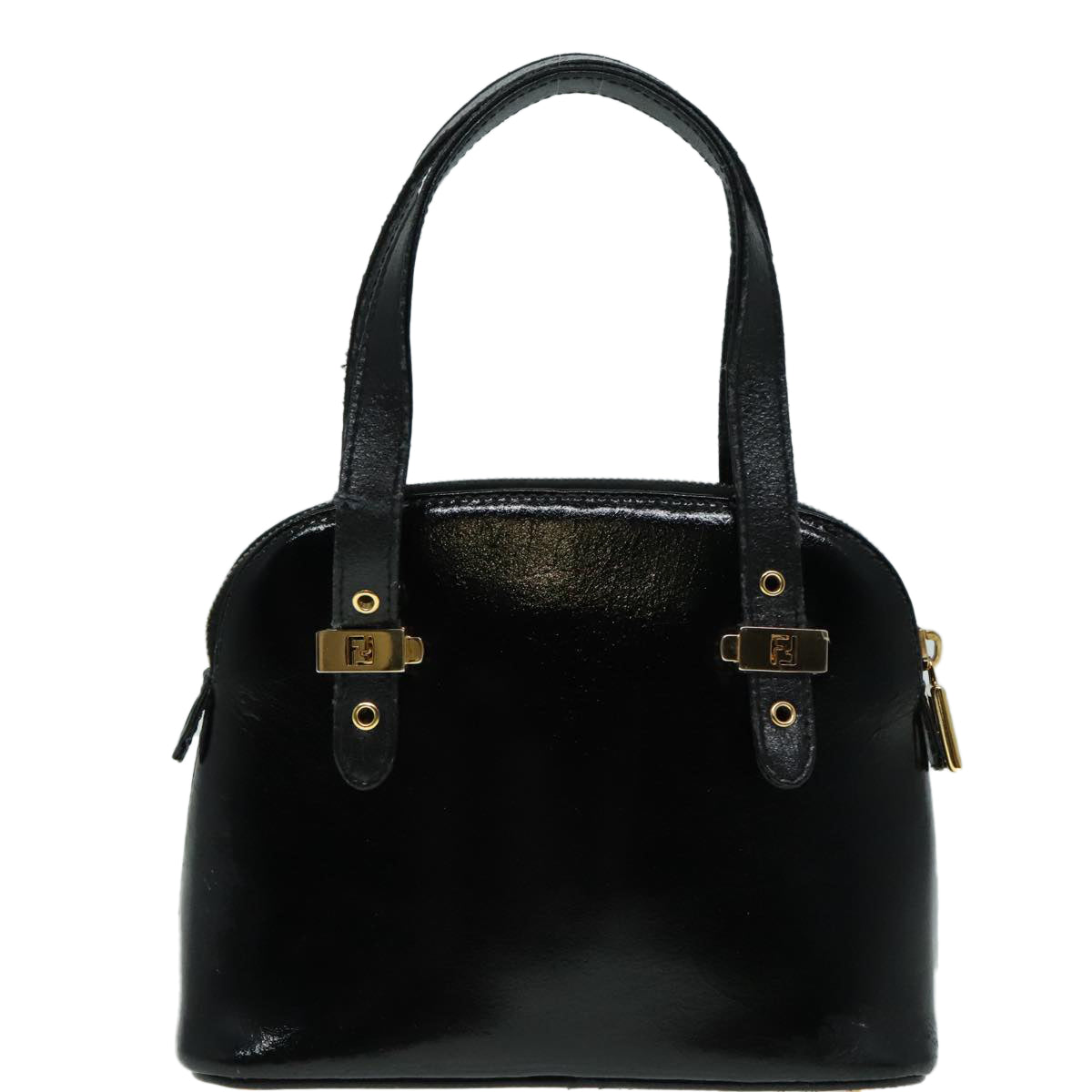 FENDI Hand Bag Leather 2way Black Gold Auth 85768