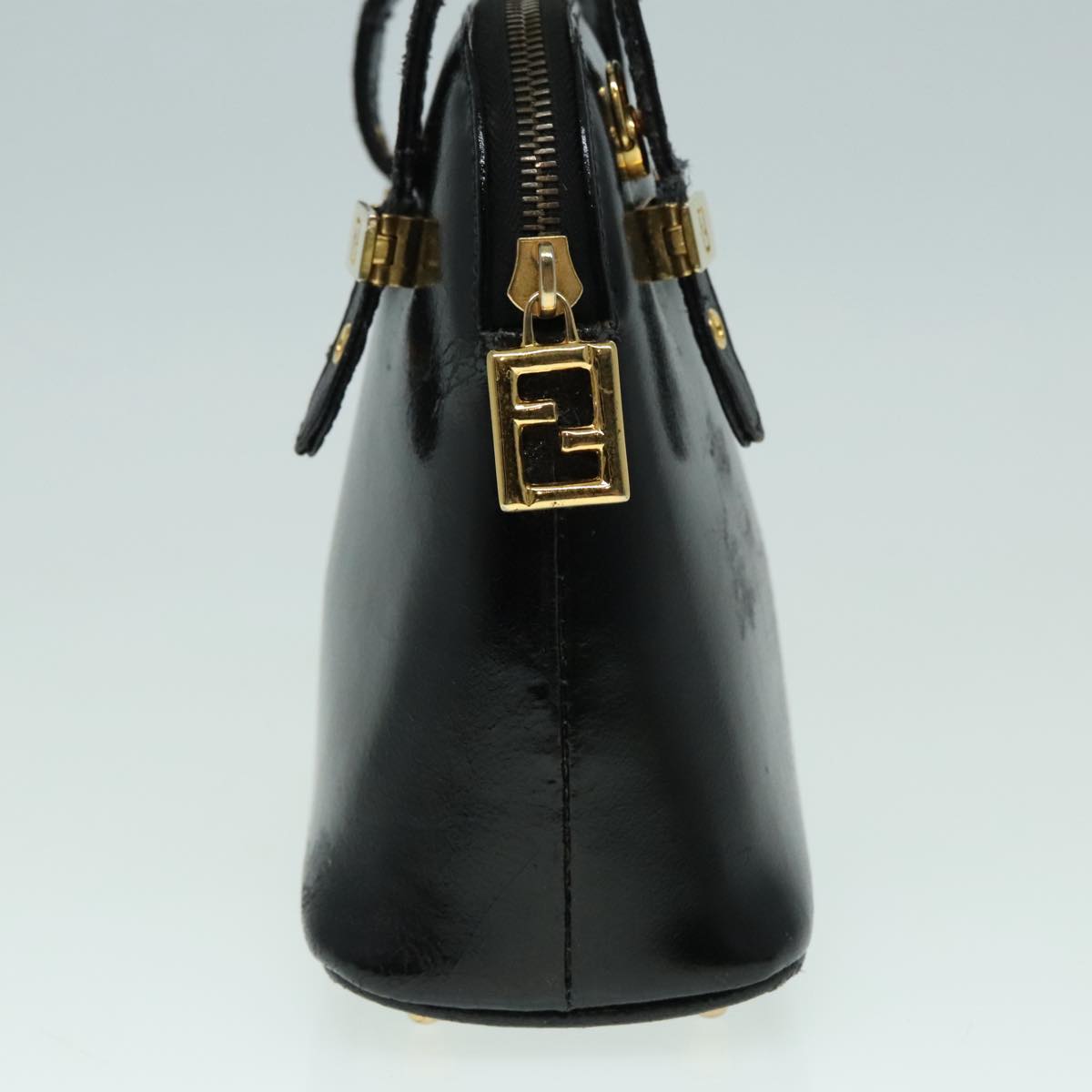 FENDI Hand Bag Leather 2way Black Gold Auth 85768