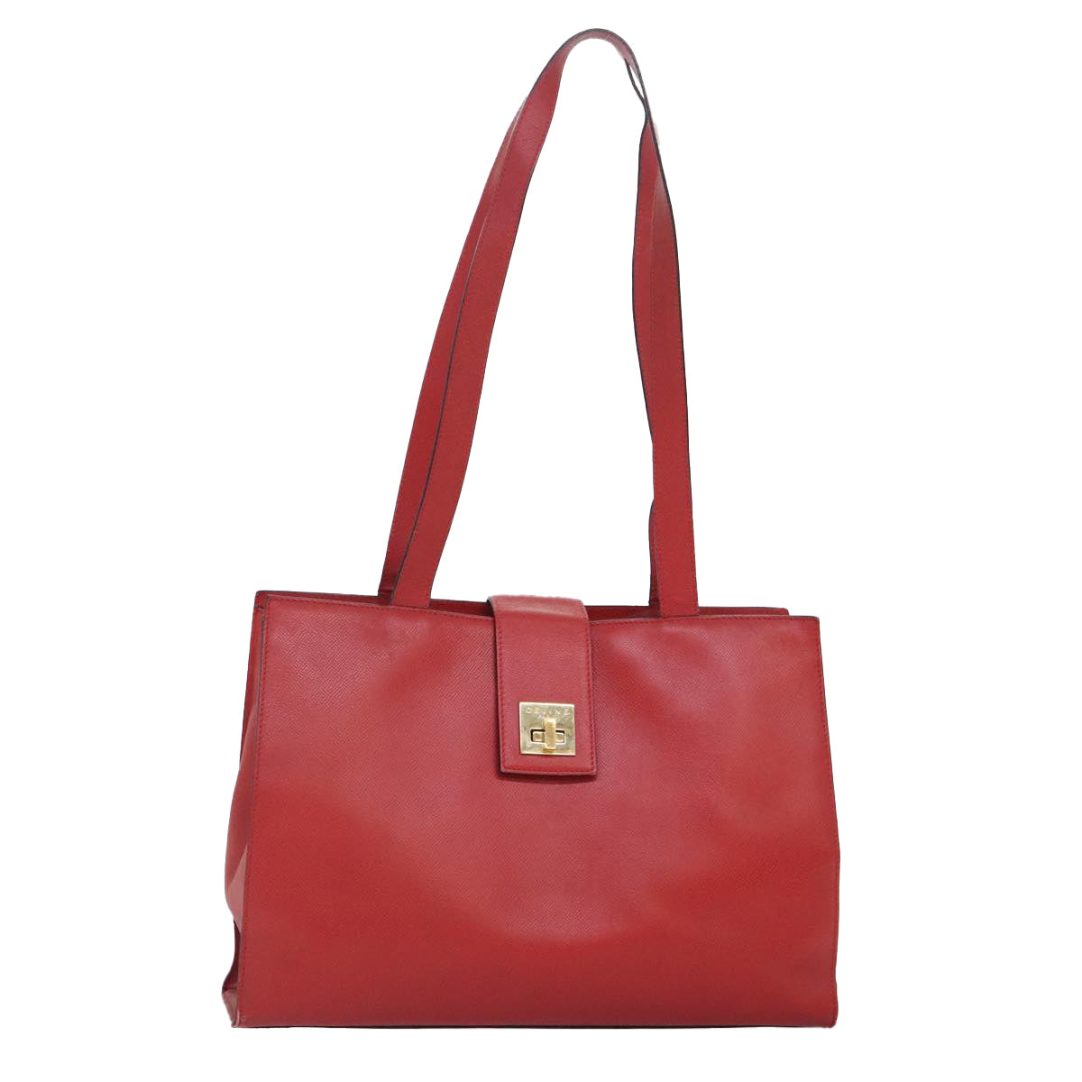 CELINE Tote Bag Leather Gold Red Auth 85782