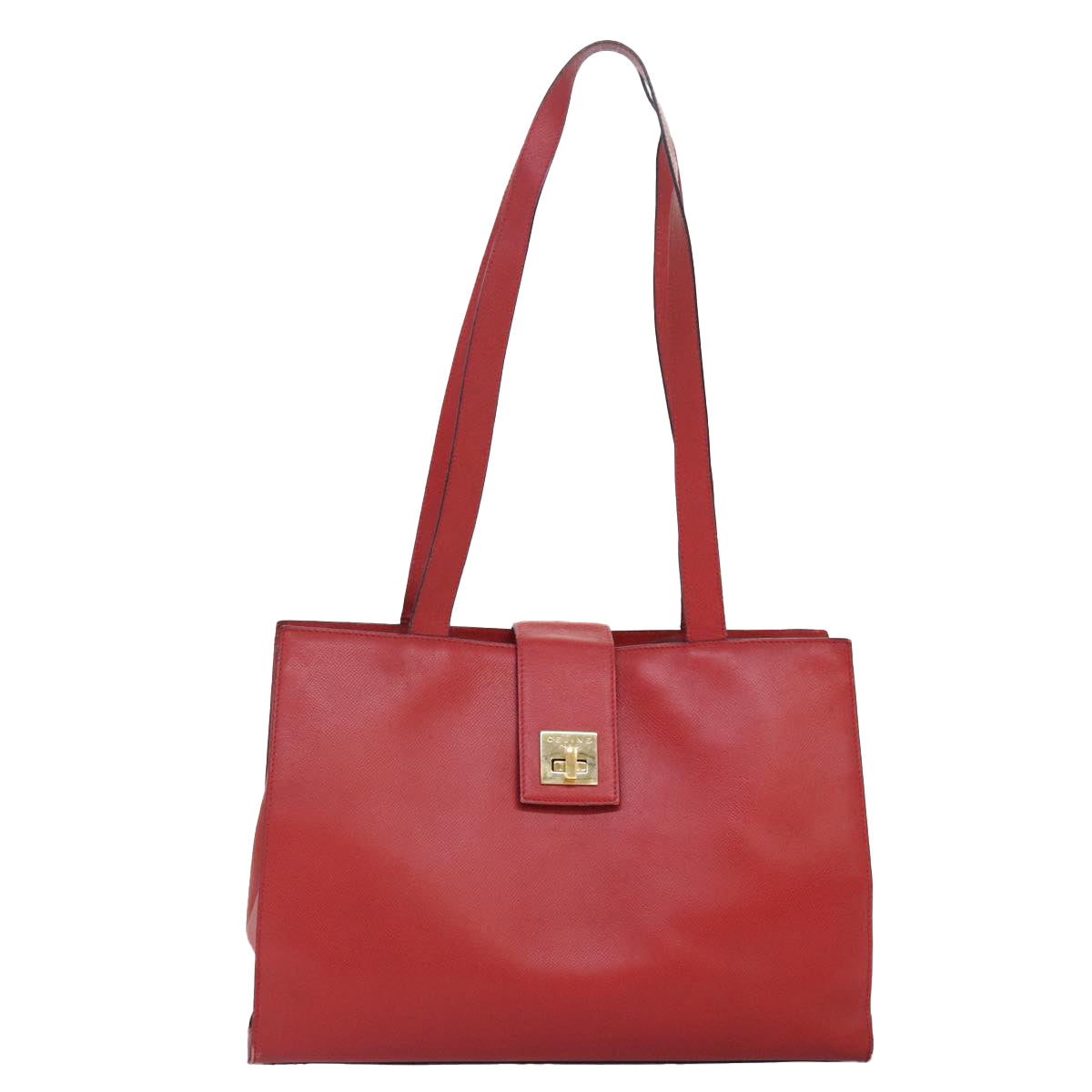 CELINE Tote Bag Leather Gold Red Auth 85782