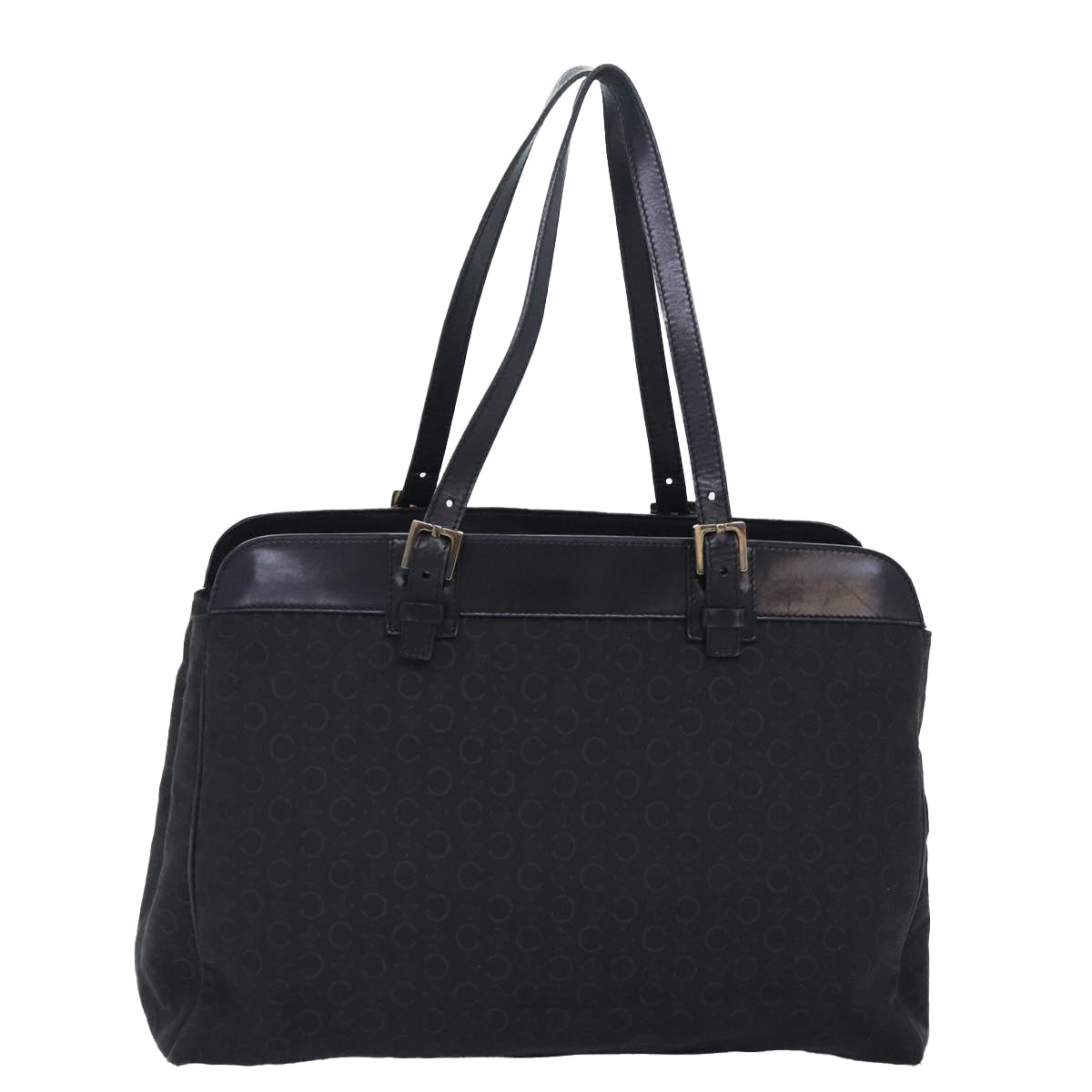 CELINE C Macadam Canvas Tote Bag Black Silver Auth 85788