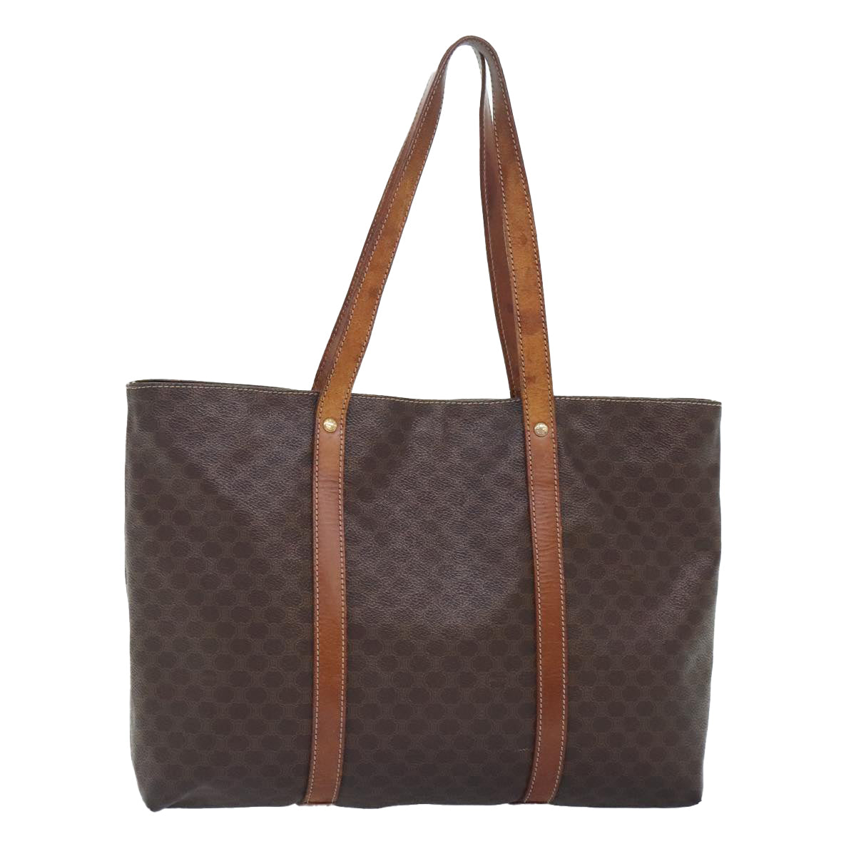 CELINE Macadam Canvas Tote Bag PVC Leather Brown Gold Auth 85794