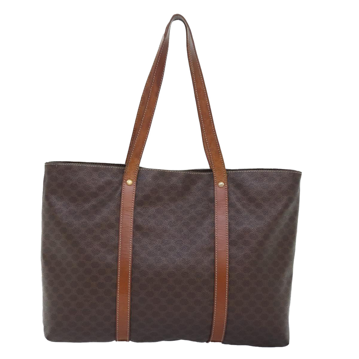 CELINE Macadam Canvas Tote Bag PVC Leather Brown Gold Auth 85794