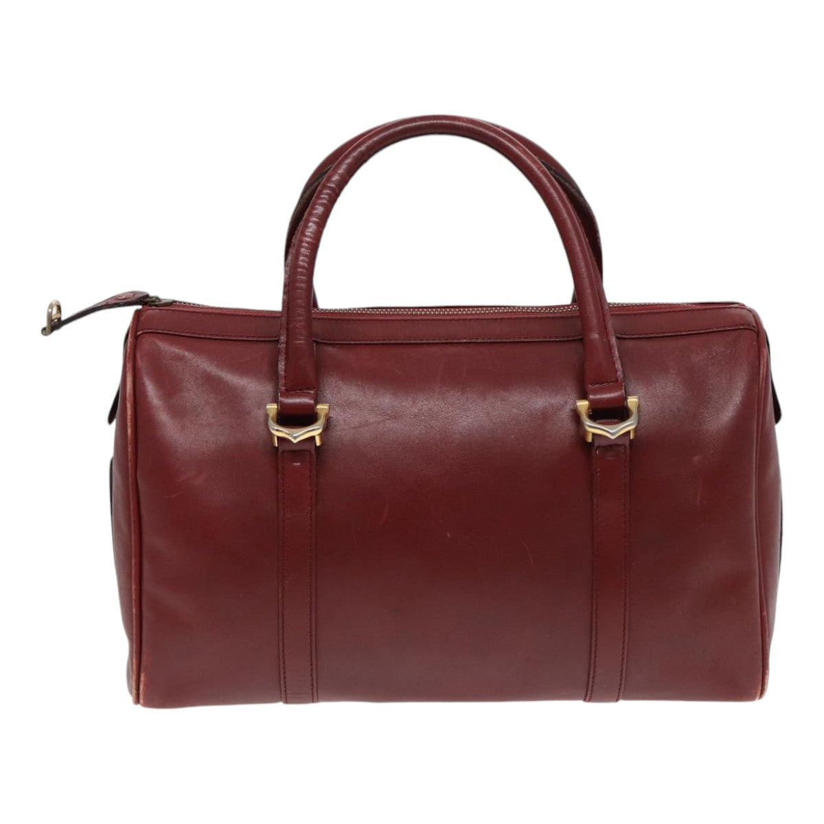 CARTIER Hand Bag Leather Red Gold Auth 85838